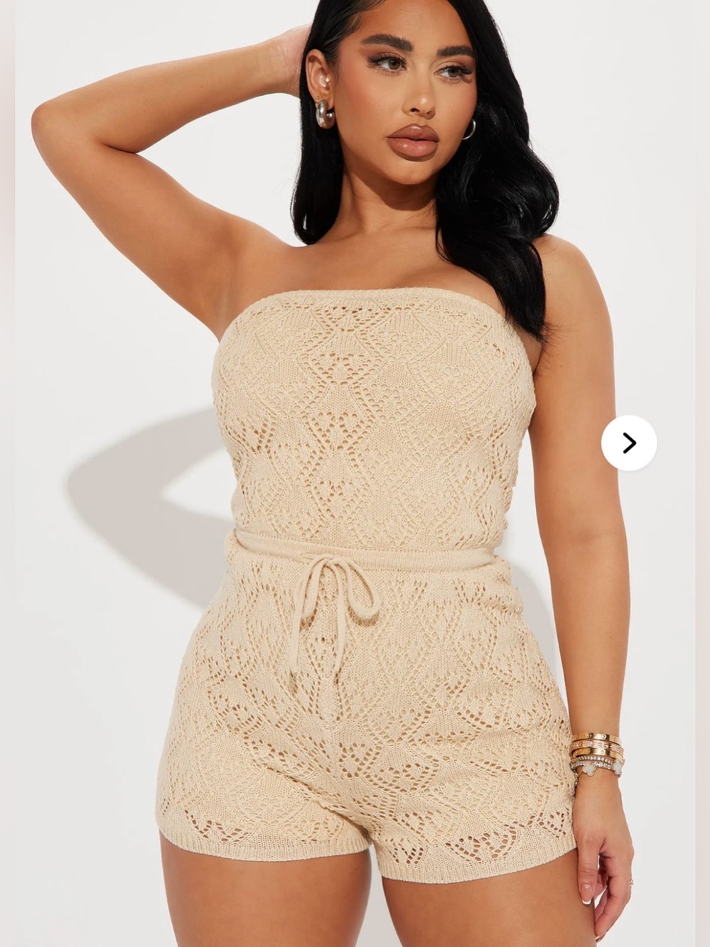 X-large Fashion Nova Cream Strapless Crochet Romper